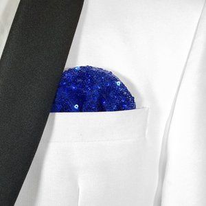New - Men's Sequin Pre-Folded Pocket Square Insert - Royal Blue
